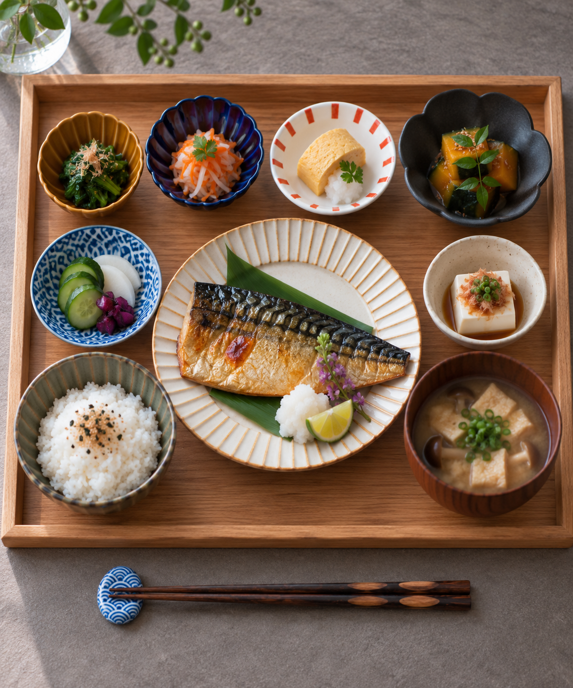 和食器に盛った朝食